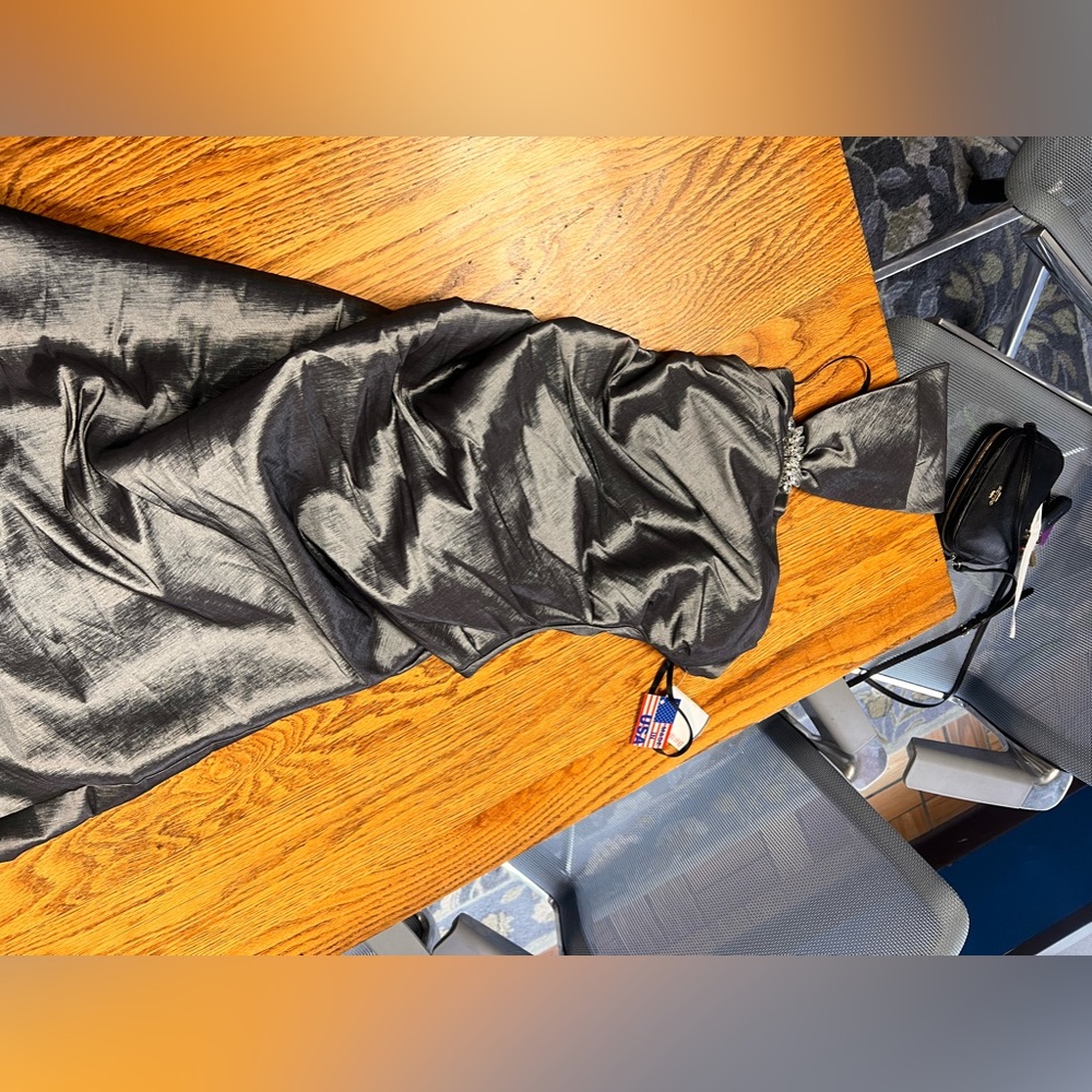Grey Metallic Evening Gown